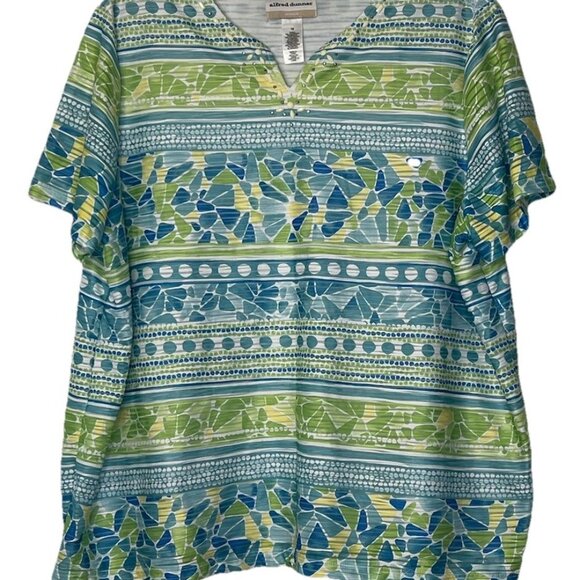 Alfred Dunner Woman  Top Sz 1X Lined Pullover Embellish Collar Blue Green Shirt - Picture 1 of 11